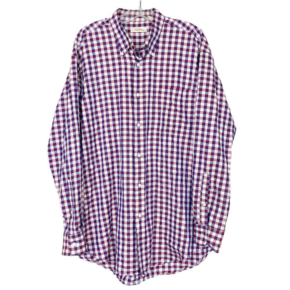 Peter Millar Maroon Blue Plaid Button Down Shirt Sz L